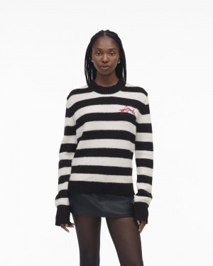 Black / White Marc Jacobs The Striped Brushed Logo Sweater | 543DLSAZO