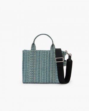 Orange Blue Marc Jacobs The Washed Monogram Denim Small Tote Bag | 948WCXONL