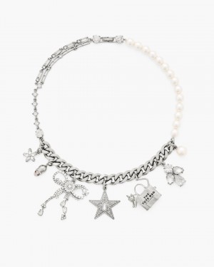 Silver Marc Jacobs Cats Out Of The Bag Charm Necklace | 681EKWQRX