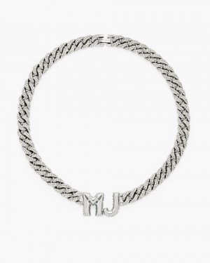 Silver Marc Jacobs Mj Balloon Pave Chain Necklace | 396NDTJFY