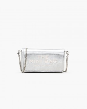 Silver Marc Jacobs The Metallic Leather Chain Mini Bag | 357GJNLMQ