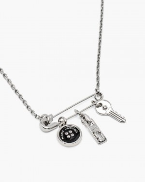 Silver / Black Marc Jacobs Button Charm Necklace | 183SAZPXJ